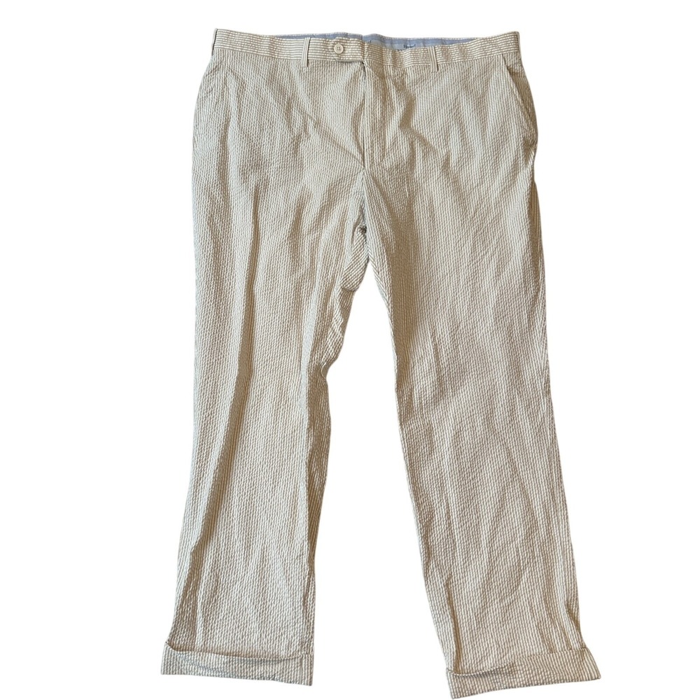 Haspel Men's Seersucker Pants Size 40 Brown & White Summer Cotton Made in USA